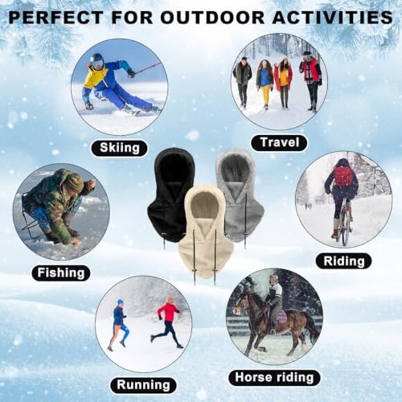 Fleece Ski Mask Balaclava Thermal Hooded Scarf Winter Cold Weather Face Mask
